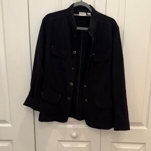 Chico's Black Button-Front Utility Jacket with Flap Pockets